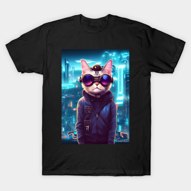 Cool Japanese Techno Cat In Japan Neon City T-Shirt by star trek fanart and more